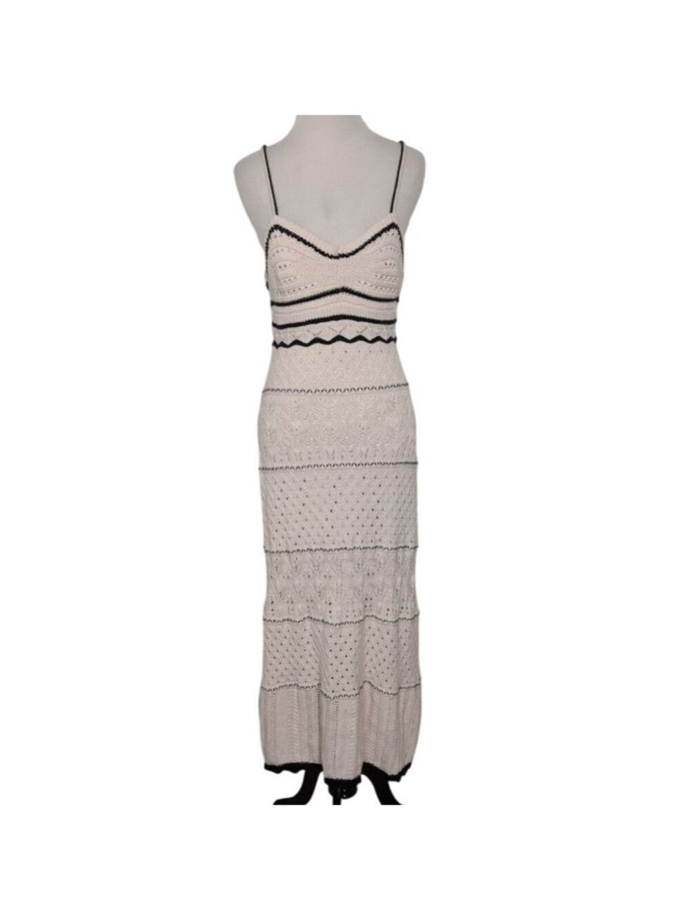 Olive+Oak Crochet Maxi Bodycon Dress Womens Size Large White Boho Coastal Lined